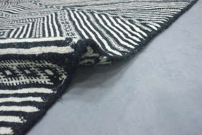 Moroccan Rug 7x11 | Handmade white black rug | Costume Wool Rug | Flat woven kilim Rug