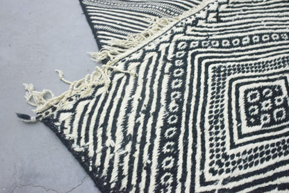 Moroccan Rug 7x11 | Handmade white black rug | Costume Wool Rug | Flat woven kilim Rug