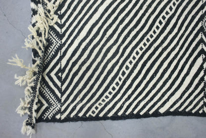 Moroccan Rug 7x11 | Handmade white black rug | Costume Wool Rug | Flat woven kilim Rug