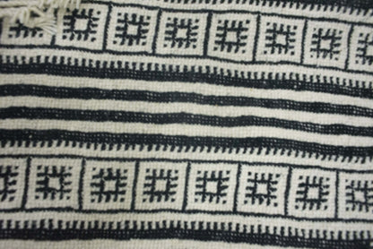 Moroccan Rug 7x11 | Handmade white black rug | Costume Wool Rug | Flat woven kilim Rug