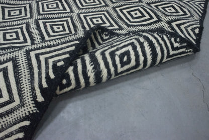 Moroccan Rug 7x11 | Handmade white black rug | Costume Wool Rug | Flat woven kilim Rug