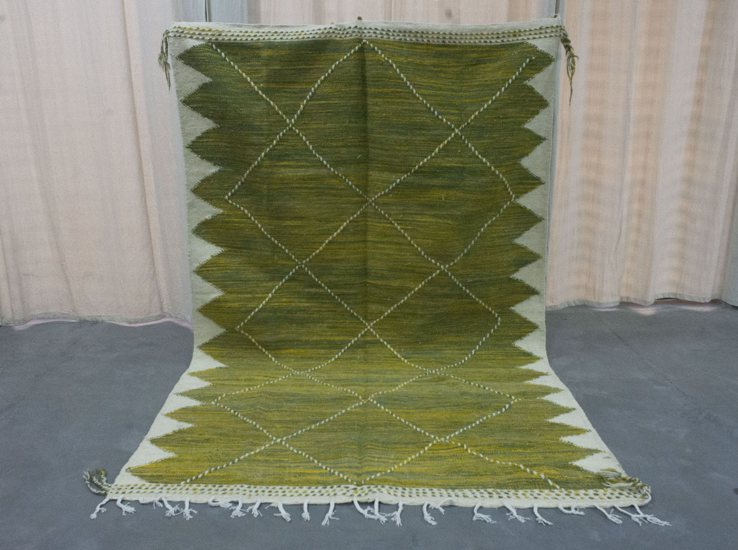 Moroccan Rug 7x10 | Handmade Green rug | Costume Wool Rug | Zanafi Rug