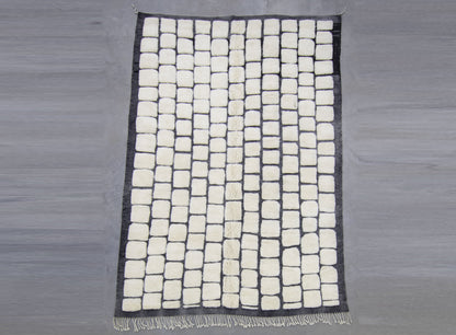 Moroccan Rug 8x10 | Handmade white black rug | Costume Wool Rug | Beni Mrirt Rug