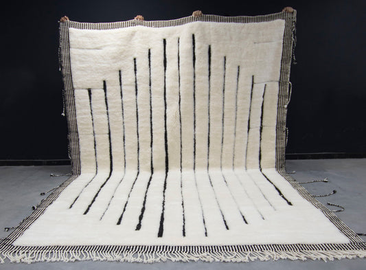 Moroccan Rug 8x10 | Handmade white black rug | Costume Wool Rug | Beni Mrirt Rug