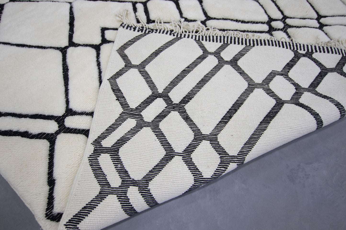 Moroccan Rug 8x10 | Handmade white black rug | Costume Wool Rug | Beni Mrirt Rug