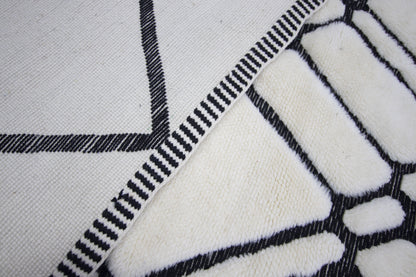 Moroccan Rug 8x10 | Handmade white black rug | Costume Wool Rug | Beni Mrirt Rug