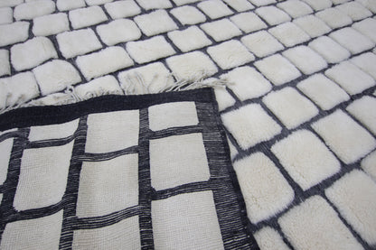 Moroccan Rug 8x10 | Handmade white black rug | Costume Wool Rug | Beni Mrirt Rug