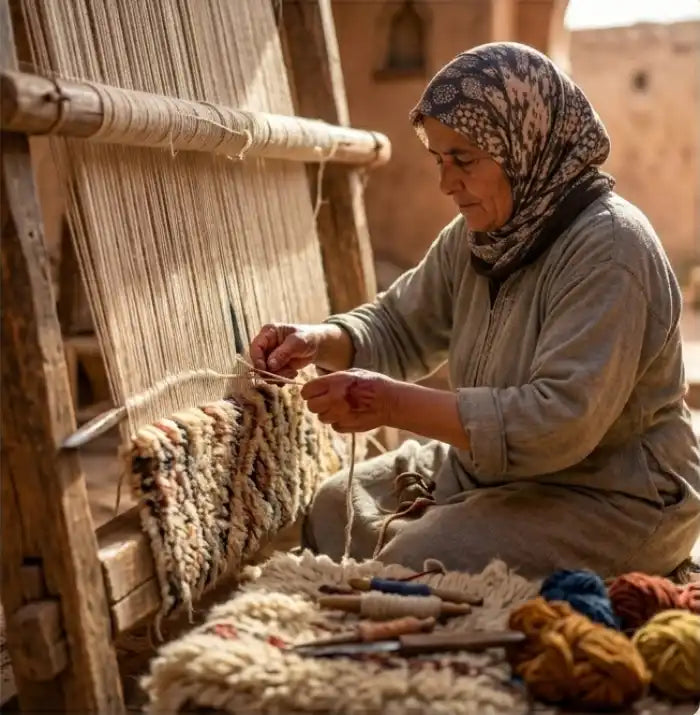 Hand-knotting on the loom