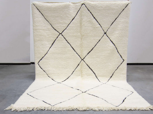 Moroccan Rug 7x11 | Handmade white rug | Costume Wool Rug | Beni Ouarain Rug