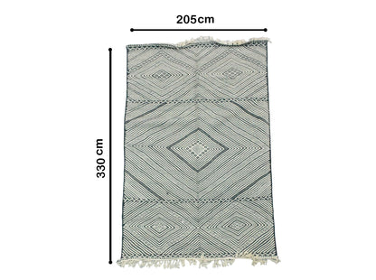 Moroccan Rug 7x11 | Handmade white black rug | Costume Wool Rug | Flat woven kilim Rug